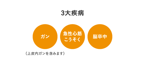 3大疾病 ガン（上皮内ガンを含みます） 急性心筋こうそく 脳卒中